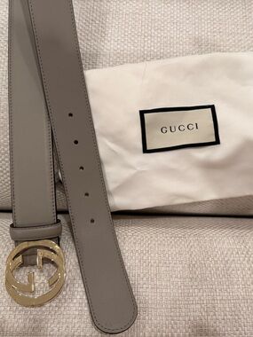 Gucci interlocking G leather belt size 80/32 Gray 546386